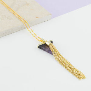 Amethyst Triangle Tassel Pendant Necklace